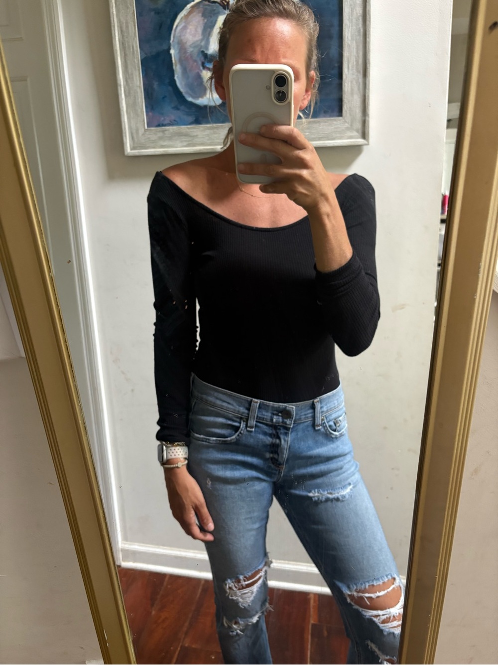 Black Ribbed Off-Shoulder Long Sleeve bodysuit - Women